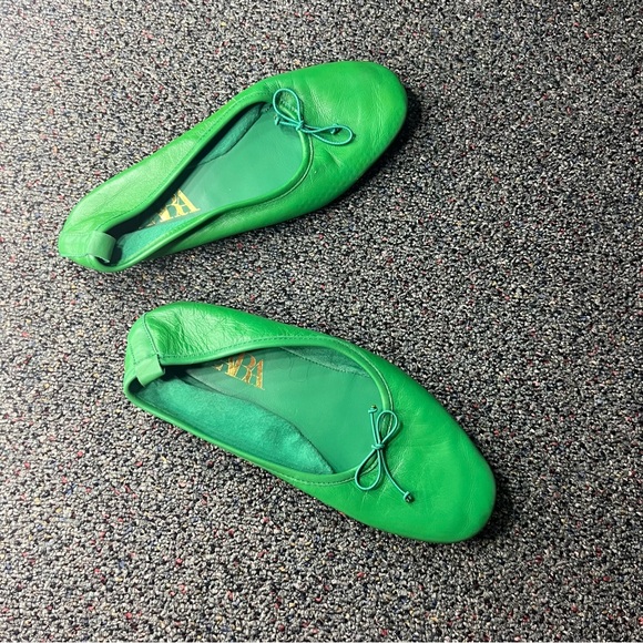 ZARA Bright Green Colorful Ballet Flats Leather Bow Soft Shoes Square Toe Sz 7.5 - Picture 14 of 16